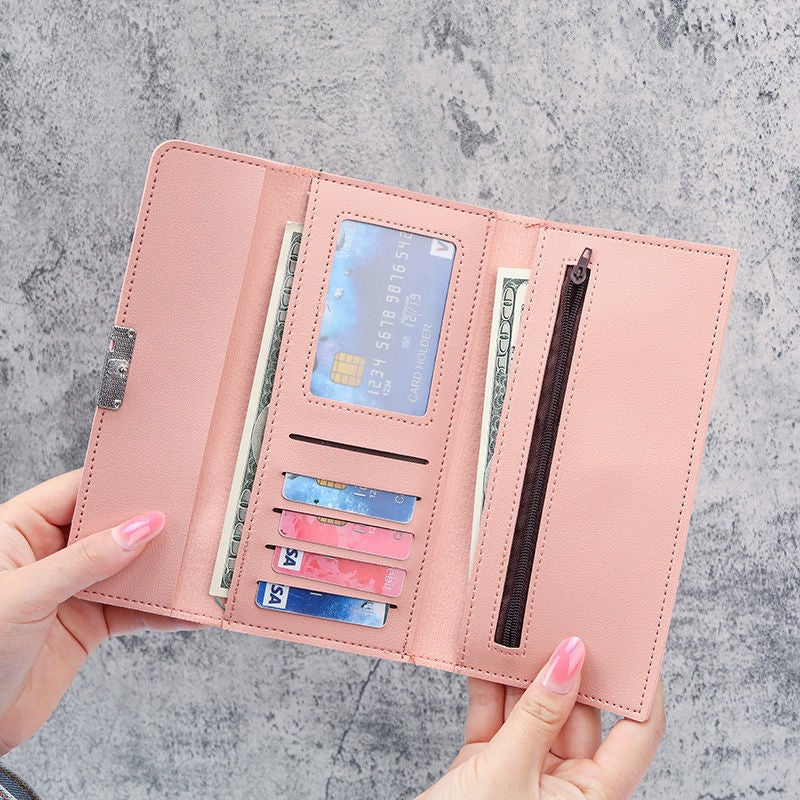 Multifunctional Solid Color PU Leather Wallet, RFID Blocking Design Portable Daily Storage Purse for Cards Cash Coin Business Use - Image 2