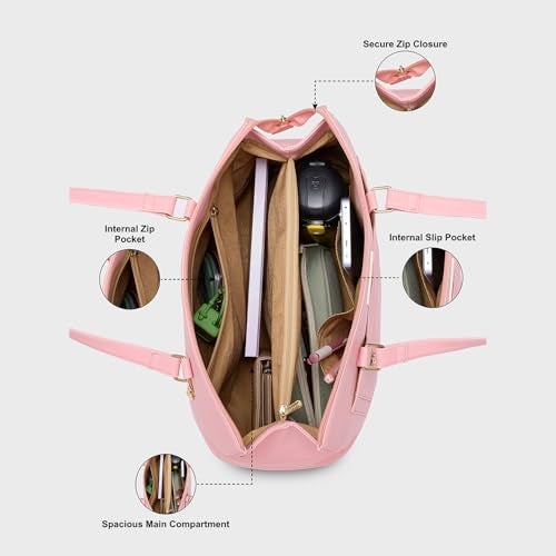 Caprese Ginty Satchel Bag, Medium | Stylish Solid Handbag for Women with Comfortable Flat Handles, Adjustable & Detachable Sling Strap | Secure Zip Closure | Perfect for Casual & Daily Use (Pink) - Image 4