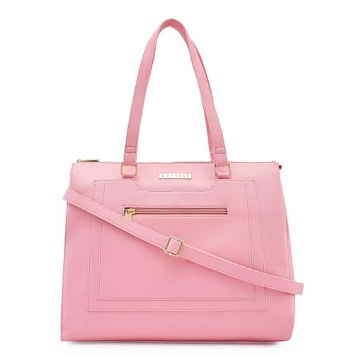 Caprese Ginty Satchel Bag, Medium | Stylish Solid Handbag for Women with Comfortable Flat Handles, Adjustable & Detachable Sling Strap | Secure Zip Closure | Perfect for Casual & Daily Use (Pink) - Image 1