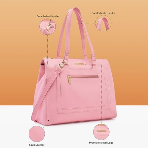Caprese Ginty Satchel Bag, Medium | Stylish Solid Handbag for Women with Comfortable Flat Handles, Adjustable & Detachable Sling Strap | Secure Zip Closure | Perfect for Casual & Daily Use (Pink) - Image 3