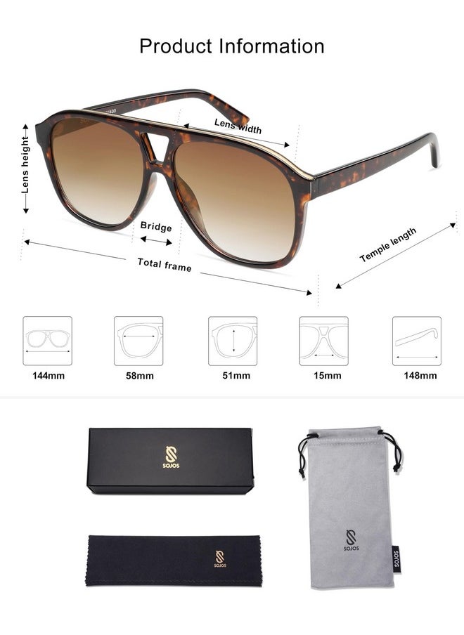 Sojos Retro Large Aviator Sunglasses For Women Men Classic Uv400 Oversized Aviators Sj2315, Brown Tortoise/Gradient Brown  - Image 5