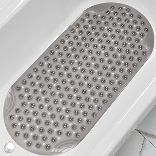 DEXI DEXI Bathtub Mat Non Slip Shower Floor Mats for Bathroom Bath Tub Washable Suction Cup 16"x35",Clear Gray - Image 1