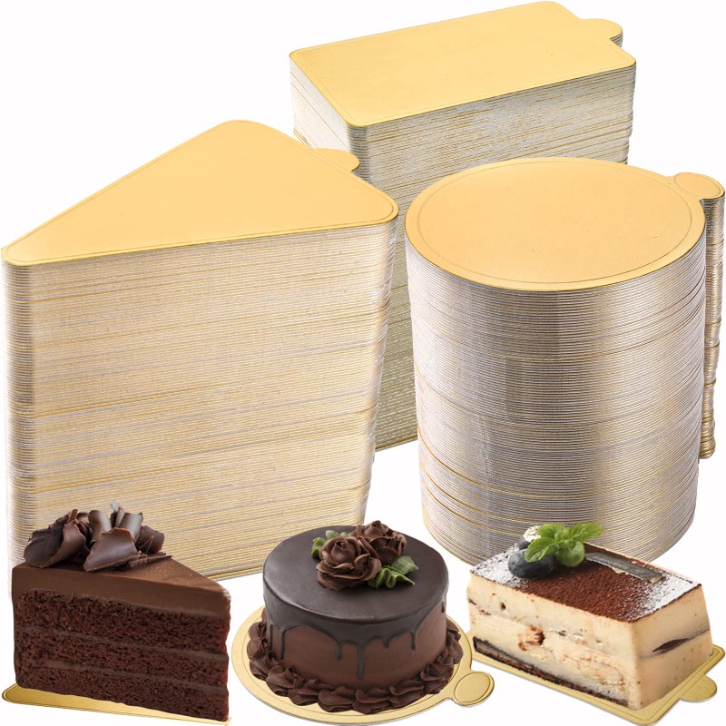 Dicunoy Dicunoy 300PCS Mini Cake Boards 3 Gold Circle Paper Cupcake Dessert Displays Base Tray Mousse Cake Plates for Parties Wedding Birthday Restaurant Buffet Round Triangle Rectangular 