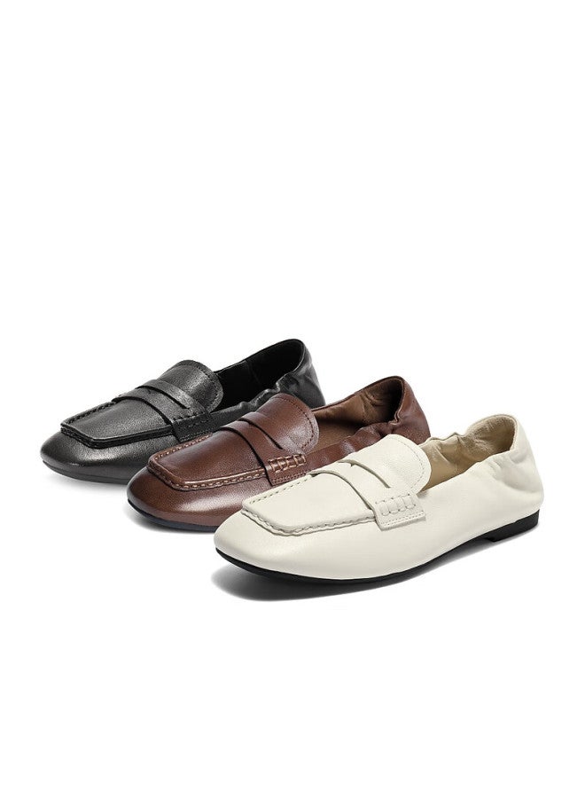 Senda a Women's Loafers Spring Autumn Sheepskin Slip-on Flat Shoes Off-white 37 - Image 4