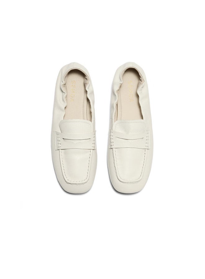 Senda a Women's Loafers Spring Autumn Sheepskin Slip-on Flat Shoes Off-white 37 - Image 2