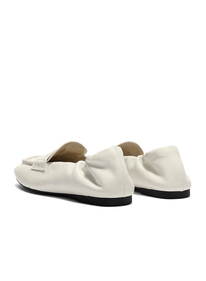 Senda a Women's Loafers Spring Autumn Sheepskin Slip-on Flat Shoes Off-white 37 - Image 3