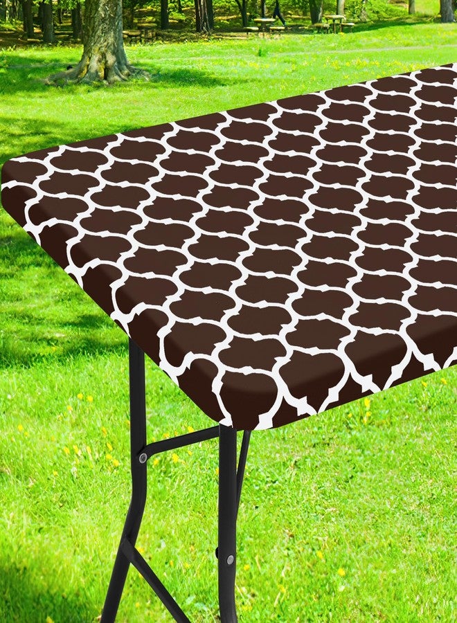 Smiry Rectangle Picnic Table Cover, Waterproof Elastic Fitted Camping Tablecloths for 6 Foot Tables, Wipeable Flannel Backed Vinyl Tablecloth Protector for Indoor, Outdoor (Coffee, 30x72 Inches) - Image 1