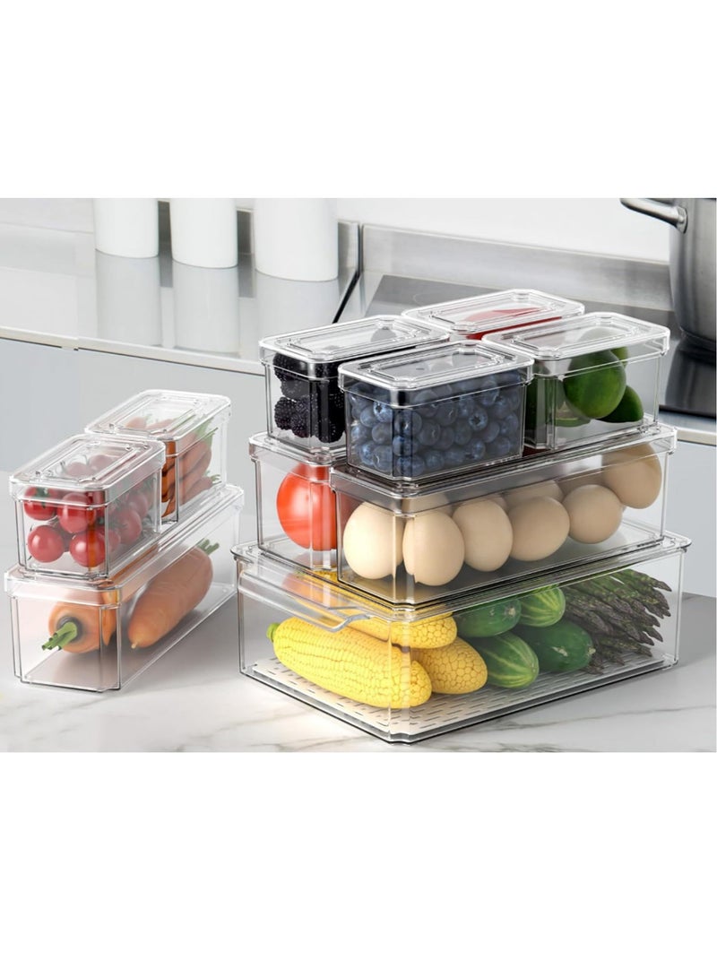 Teuuea 10 PCS Stackable Fridge Organizers Storage, Refrigerator Organizer Bins with Lids, BPA Free, Clear Plastic Fruit Freezer Cabinet Storage Containers, for Food, Fruit, Vegetable, Drinks, Cereals - Image 1