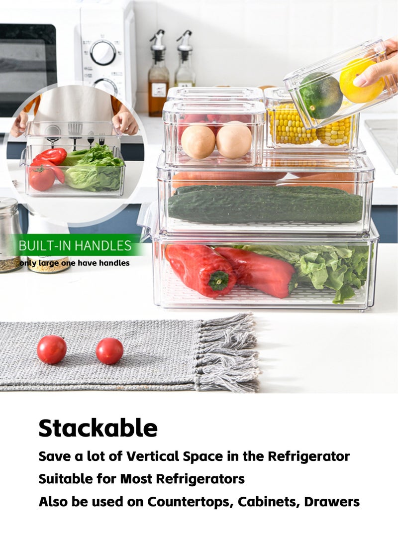 Teuuea 10 PCS Stackable Fridge Organizers Storage, Refrigerator Organizer Bins with Lids, BPA Free, Clear Plastic Fruit Freezer Cabinet Storage Containers, for Food, Fruit, Vegetable, Drinks, Cereals - Image 2