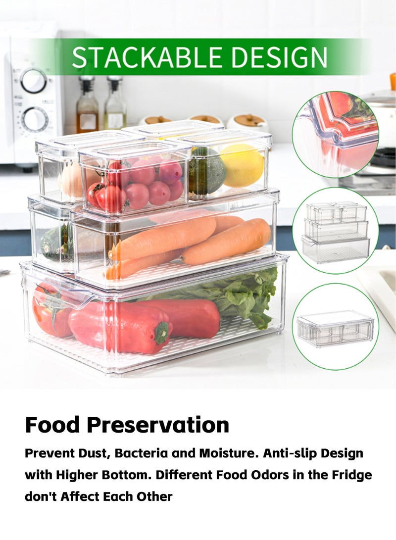 Teuuea 10 PCS Stackable Fridge Organizers Storage, Refrigerator Organizer Bins with Lids, BPA Free, Clear Plastic Fruit Freezer Cabinet Storage Containers, for Food, Fruit, Vegetable, Drinks, Cereals - Image 4