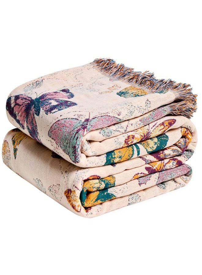 MSGKV Boho Throw Blanket for Bed Cotton Butterfly Twin Size Couch Blanket 60"x80" Muslin Breathable All Seasons Lightweight Farmhouse Blankets - Image 1