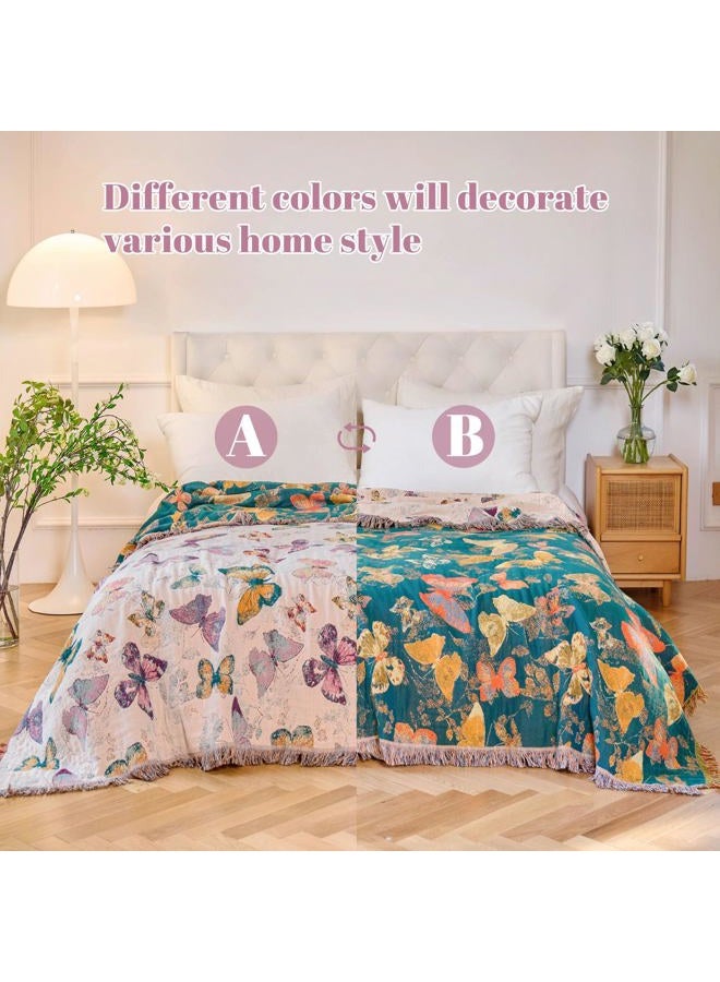 MSGKV Boho Throw Blanket for Bed Cotton Butterfly Twin Size Couch Blanket 60"x80" Muslin Breathable All Seasons Lightweight Farmhouse Blankets - Image 3