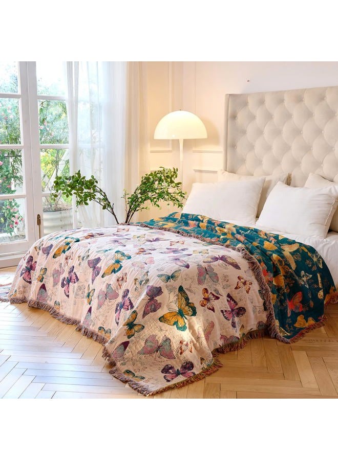 MSGKV Boho Throw Blanket for Bed Cotton Butterfly Twin Size Couch Blanket 60"x80" Muslin Breathable All Seasons Lightweight Farmhouse Blankets - Image 5