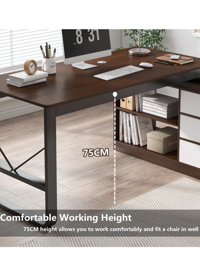 Old_Feller - L-Shaped Desk,Computer Desk ,Gaming Table,L Shaped Desk with Drawers,Three Layer locker on the Right with Drawers Suitable for PC Bedroom Home Office 140 * 100 * 75cm - Image 1