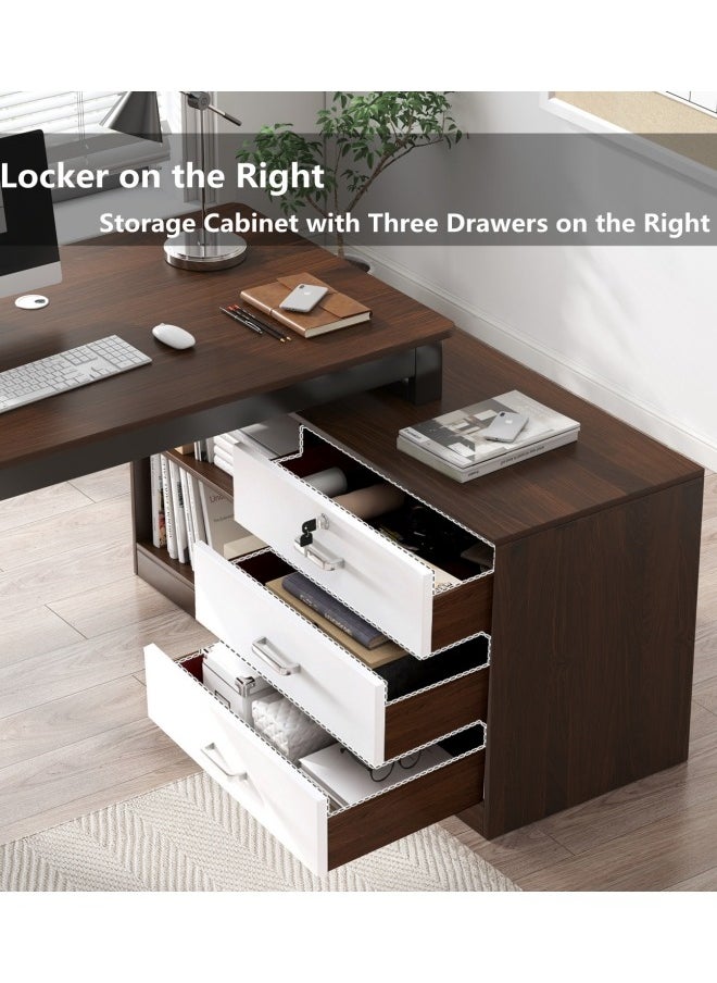 Old_Feller - L-Shaped Desk,Computer Desk ,Gaming Table,L Shaped Desk with Drawers,Three Layer locker on the Right with Drawers Suitable for PC Bedroom Home Office 140 * 100 * 75cm - Image 1