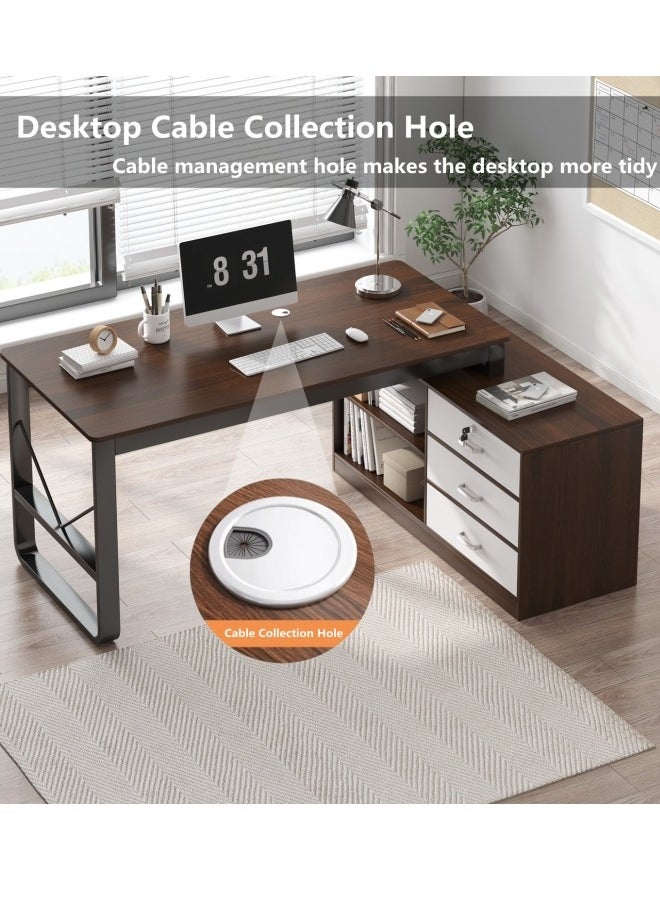 Old_Feller - L-Shaped Desk,Computer Desk ,Gaming Table,L Shaped Desk with Drawers,Three Layer locker on the Right with Drawers Suitable for PC Bedroom Home Office 140 * 100 * 75cm - Image 1