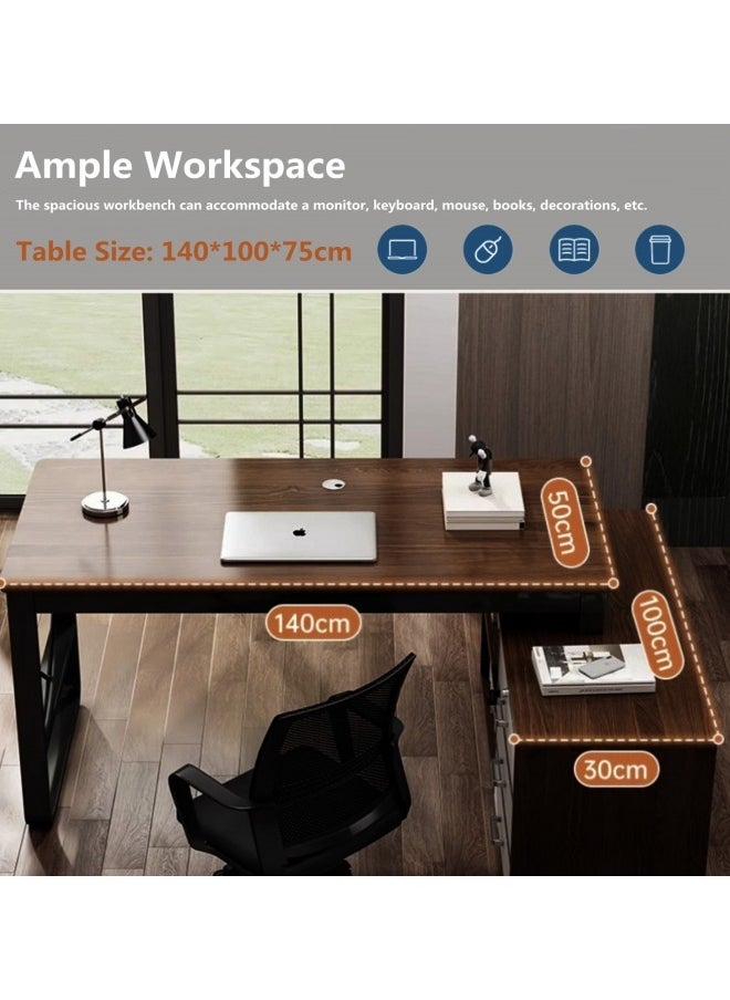 Old_Feller - L-Shaped Desk,Computer Desk ,Gaming Table,L Shaped Desk with Drawers,Three Layer locker on the Right with Drawers Suitable for PC Bedroom Home Office 140 * 100 * 75cm - Image 1