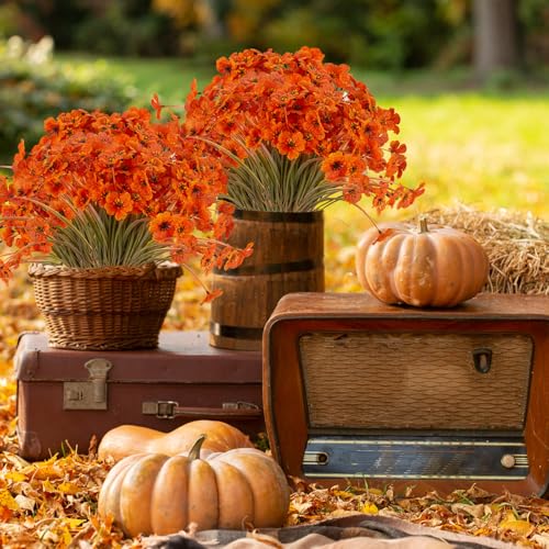 JEMONG 20 Bundles Artificial Fall Flowers Outdoor UV Resistant Fake Flowers No Fade Faux Plastic Plants Garden Porch Window Box Decorating (Fall Brown - Image 3