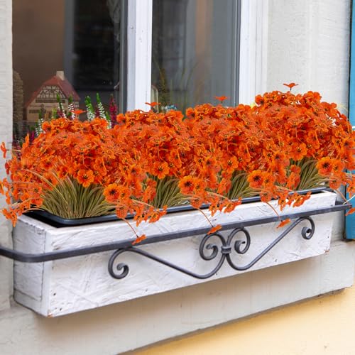 JEMONG 20 Bundles Artificial Fall Flowers Outdoor UV Resistant Fake Flowers No Fade Faux Plastic Plants Garden Porch Window Box Decorating (Fall Brown - Image 2