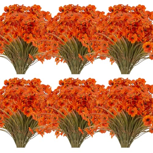 JEMONG 20 Bundles Artificial Fall Flowers Outdoor UV Resistant Fake Flowers No Fade Faux Plastic Plants Garden Porch Window Box Decorating (Fall Brown - Image 1