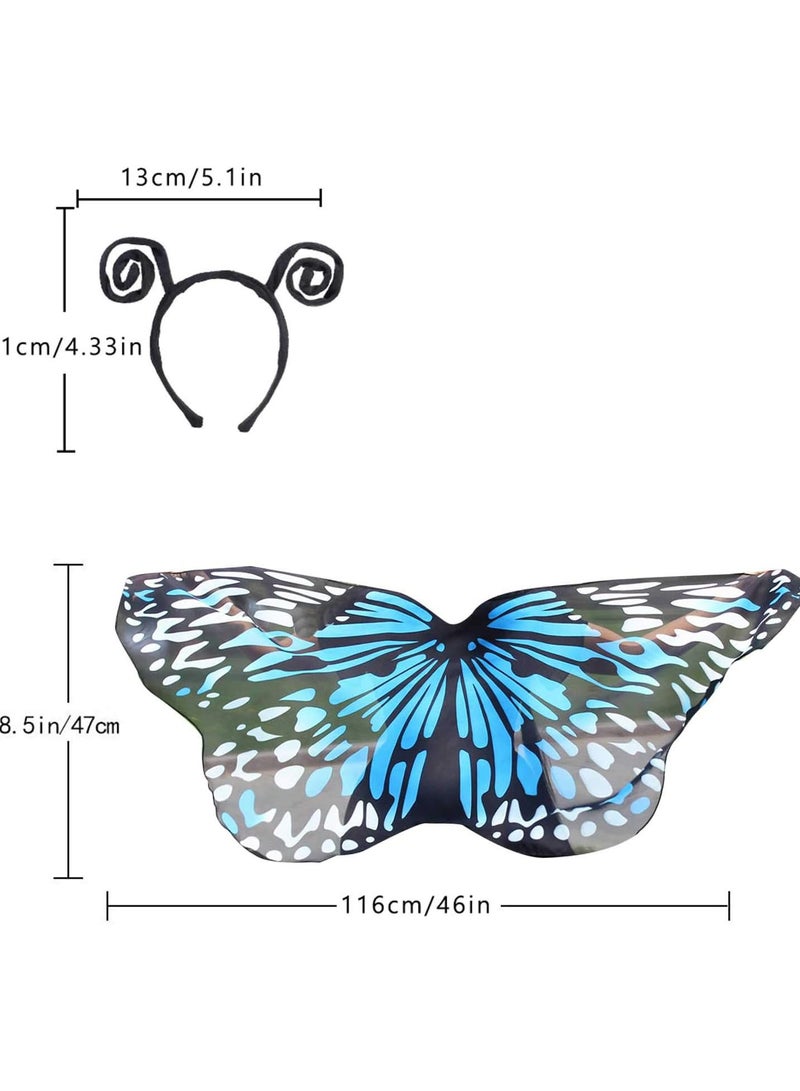 GGOOT Kids Fairy Butterfly Wings Cape Fancy Dress Up Butterfly Shawl Wings Costume with Antenna Headband for Boys Girls Princess Pretend Play Party Favors - Image 2