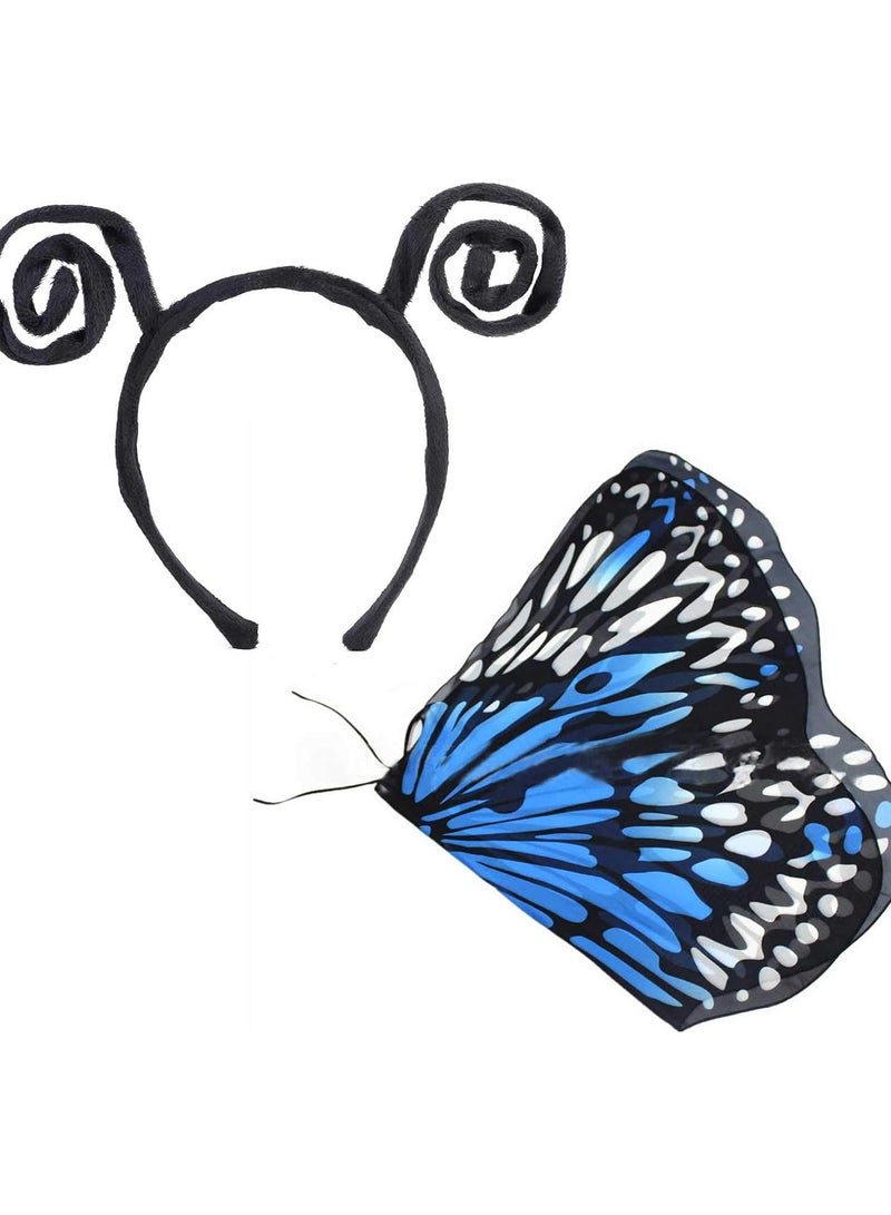 GGOOT Kids Fairy Butterfly Wings Cape Fancy Dress Up Butterfly Shawl Wings Costume with Antenna Headband for Boys Girls Princess Pretend Play Party Favors - Image 1