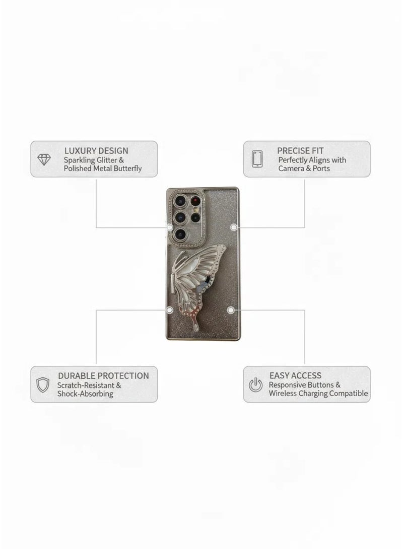 غطاء سامسونج جالاكسي S25 Ultra مع حامل فراشة، 【مقاوم للاصفرار】 شفاف تماماً وذو حماية عسكرية متينة، مع وسائد هوائية مضادة للصدمات، غطاء خلفي فائق النحافة لسامسونج جالاكسي S25 Ultra —— فضي - Image 2