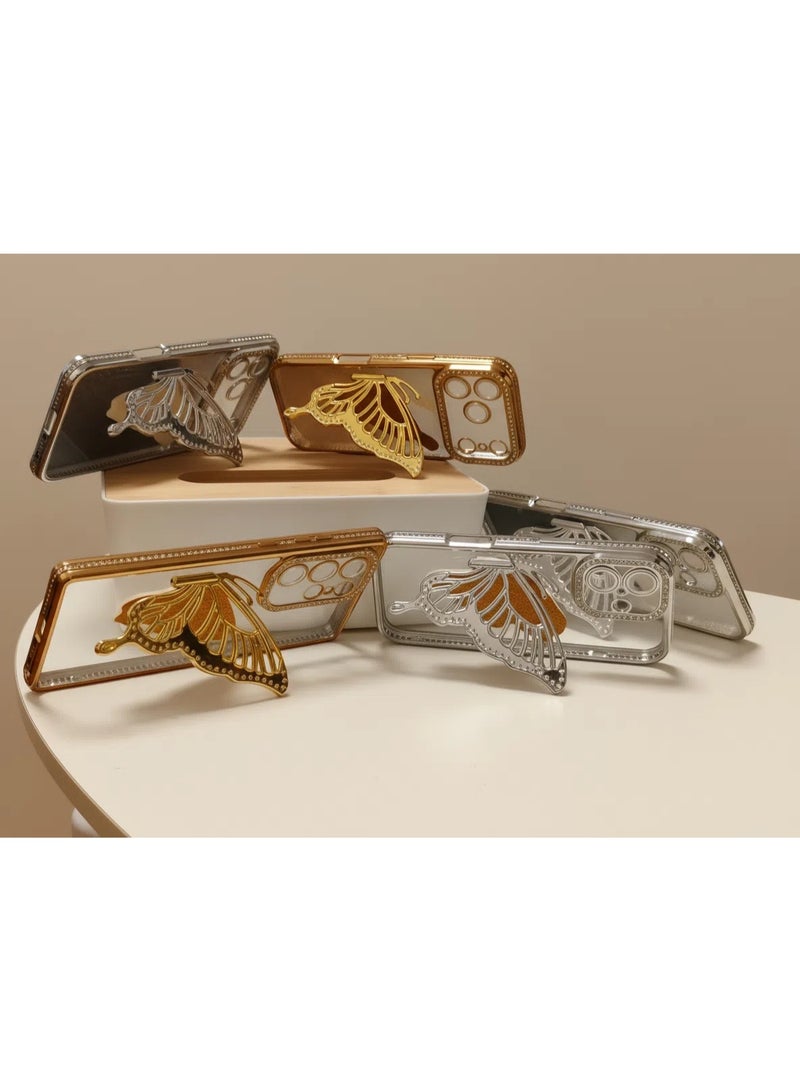 غطاء سامسونج جالاكسي S25 Ultra مع حامل فراشة، 【مقاوم للاصفرار】 شفاف تماماً وذو حماية عسكرية متينة، مع وسائد هوائية مضادة للصدمات، غطاء خلفي فائق النحافة لسامسونج جالاكسي S25 Ultra —— فضي - Image 3