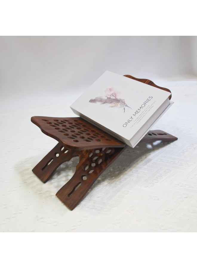 حامل كتب دينية منحوت يدويًا بشكل جميل، حامل خشبي قابل للطي لقراءة وتثبيت القرآن الكريم والكتب المقدسة الأخرى - Image 1