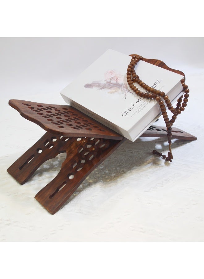 حامل كتب دينية منحوت يدويًا بشكل جميل، حامل خشبي قابل للطي لقراءة وتثبيت القرآن الكريم والكتب المقدسة الأخرى - Image 4