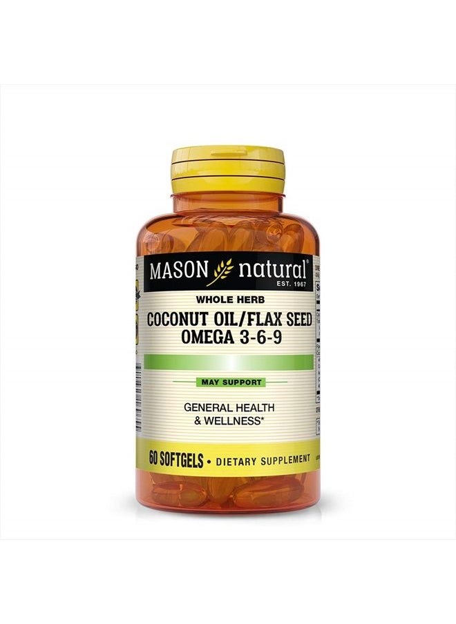 Mason Natural - Coconut Oil/Flaxseed Omega 3-6-9 - Supports General Health and Wellness, Improves Heart and Brain Function, Organic Herbal Supplement, 60 Softgels - Image 1