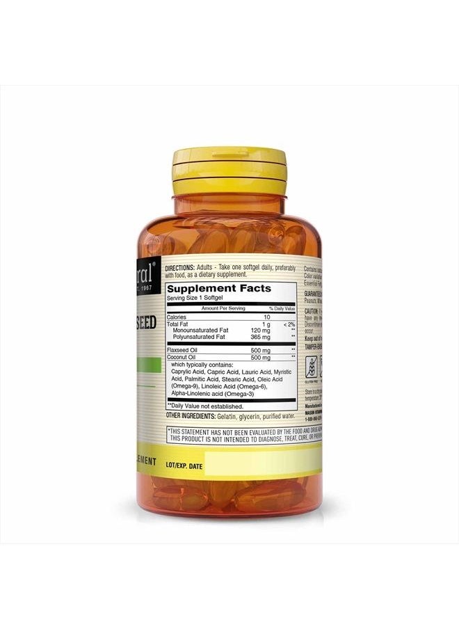 Mason Natural - Coconut Oil/Flaxseed Omega 3-6-9 - Supports General Health and Wellness, Improves Heart and Brain Function, Organic Herbal Supplement, 60 Softgels - Image 1