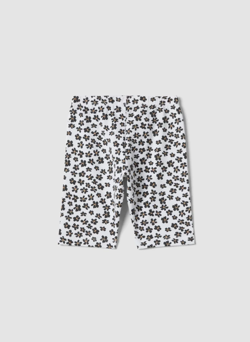 او في اس OVS White Organic Cotton Shorts With Floral Print