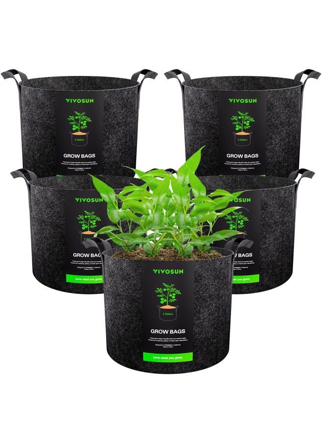 VIVOSUN 5-Pack 2 Gallon Grow Bags Heavy Duty Thickened Nonwoven Fabric Pots with Handles - Image 1