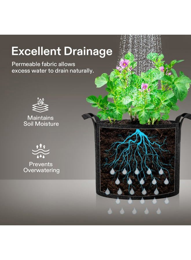 VIVOSUN 5-Pack 2 Gallon Grow Bags Heavy Duty Thickened Nonwoven Fabric Pots with Handles - Image 2