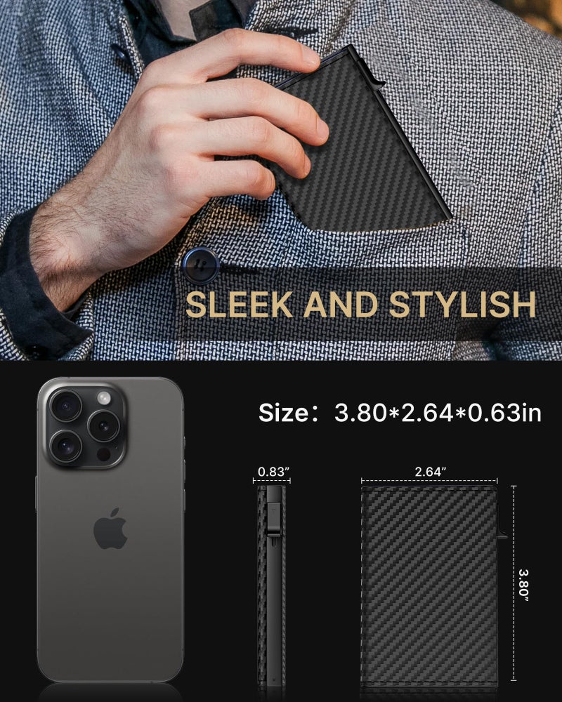typecase Mens Wallet Card Holder: Pop Up Aluminum Case, Carbon Fiber Leather, Smart, RFID Blocking, Slim, Minimalist, Front Pocket - 9-14 Card Capacity | ID Window | Cash Slot (Orange) - Image 5