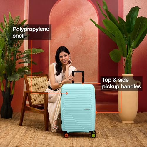 Nasher Miles Cairo Hard-Sided Polypropylene Check-in Luggage 24 inch | 65cm | 8 Wheels Medium Trolley Bag for Travel | Suitcase (Pastel Green & Neon) - Image 2