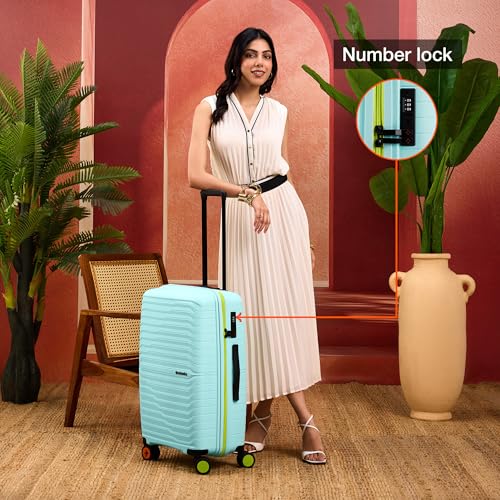 Nasher Miles Cairo Hard-Sided Polypropylene Check-in Luggage 24 inch | 65cm | 8 Wheels Medium Trolley Bag for Travel | Suitcase (Pastel Green & Neon) - Image 3
