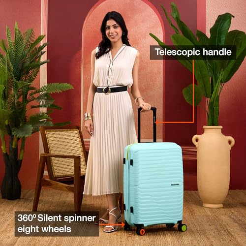 Nasher Miles Cairo Hard-Sided Polypropylene Check-in Luggage 24 inch | 65cm | 8 Wheels Medium Trolley Bag for Travel | Suitcase (Pastel Green & Neon) - Image 4