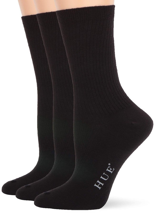 HUE womens Relaxed Top Crew , 3 Pair Pack Casual Socks, Black, One Size US - Image 1