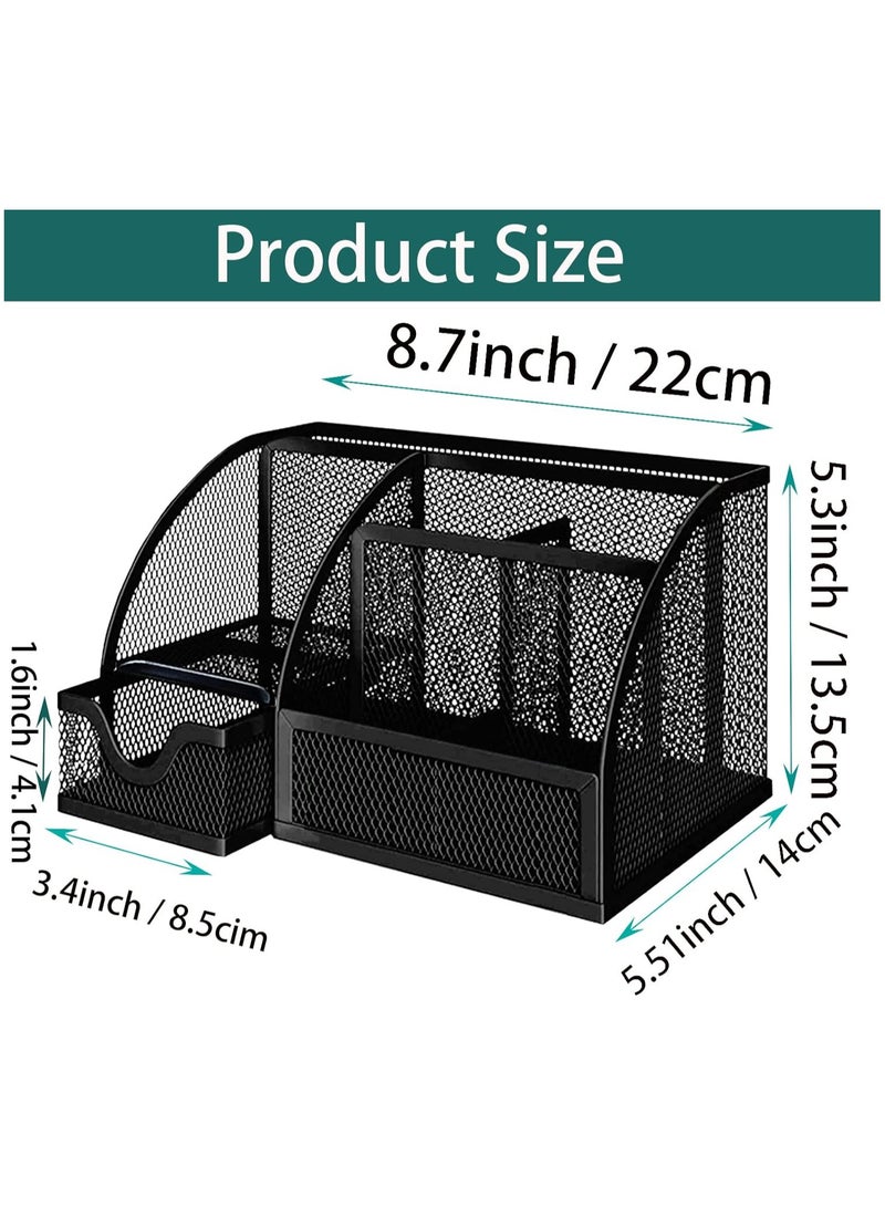 Desk Organizer, Pen Holder Desk Accessories, Metal Mesh Desk Organizers and Storage, Pencil Holder Desk Organizers Office Supplies Caddy Desk Storage with Draw for Home, Office, School (Black) - Image 5