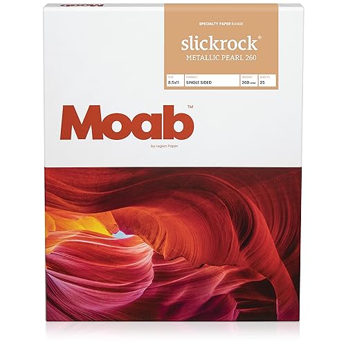 Moab Slickrock Metallic Pearl 260 Fine Art Archival Inkjet Paper, Glossy White, Medium Weight 260gsm, 8.5 x 11 inches, 25 sheets - Image 1