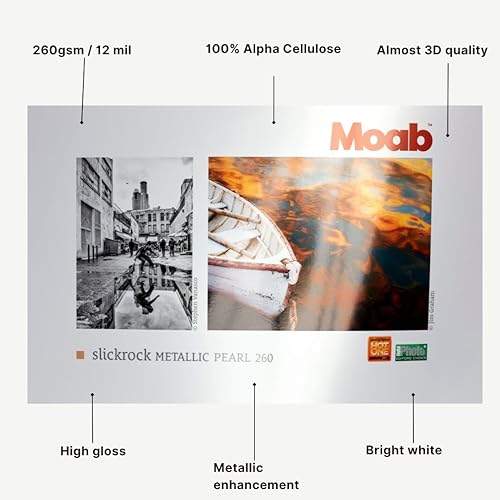 Moab Slickrock Metallic Pearl 260 Fine Art Archival Inkjet Paper, Glossy White, Medium Weight 260gsm, 8.5 x 11 inches, 25 sheets - Image 3