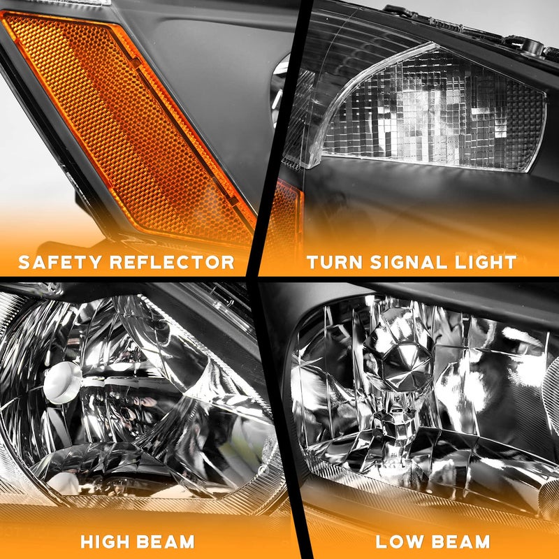 WEELMOTO Headlight Assembly for 2003-2007 Honda Accord, OE Headlamp Replacement, Black Housing, Amber Reflector, Left+Right 2/4-Door - Image 3