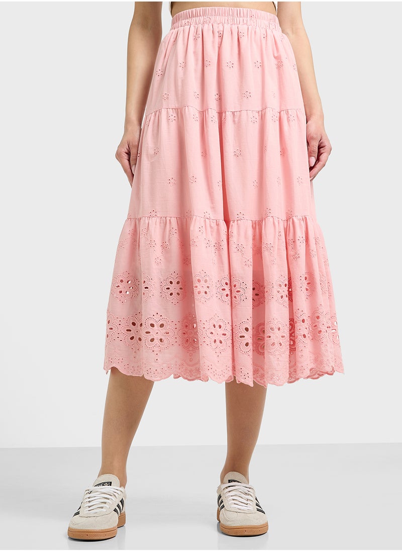Ginger - Broderie Lace Detail Tiered Maxi Skirt - Image 1