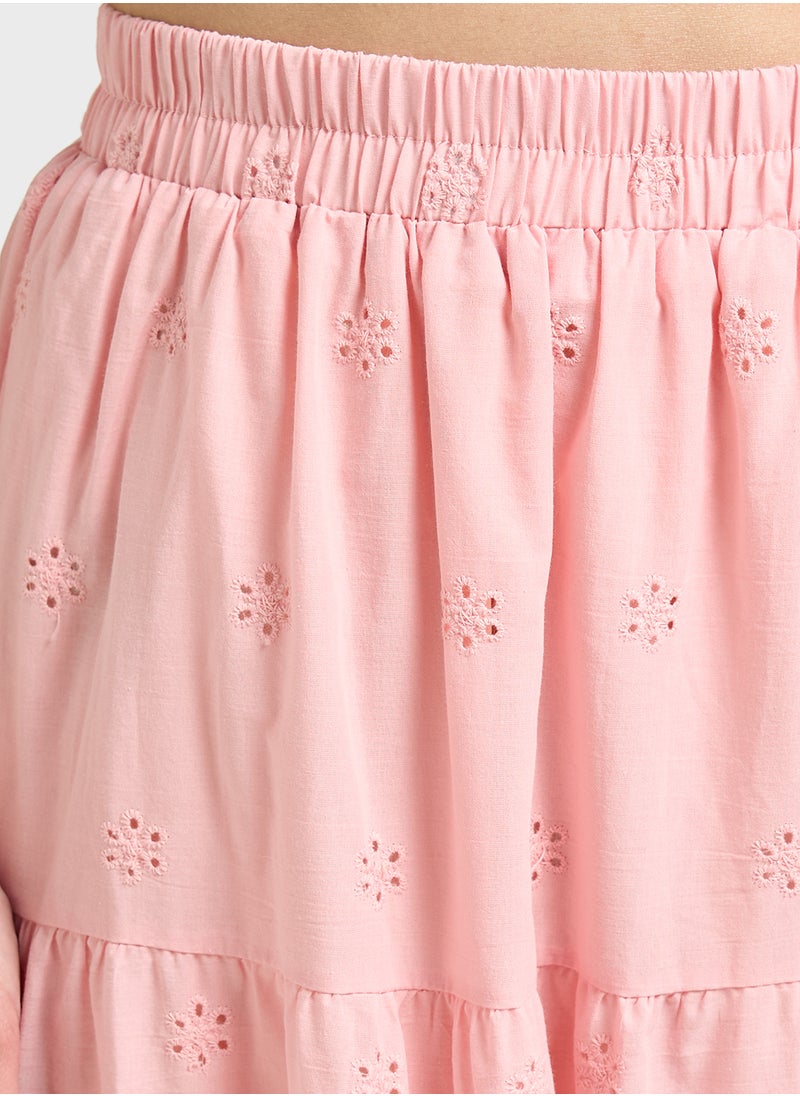 Ginger - Broderie Lace Detail Tiered Maxi Skirt - Image 1