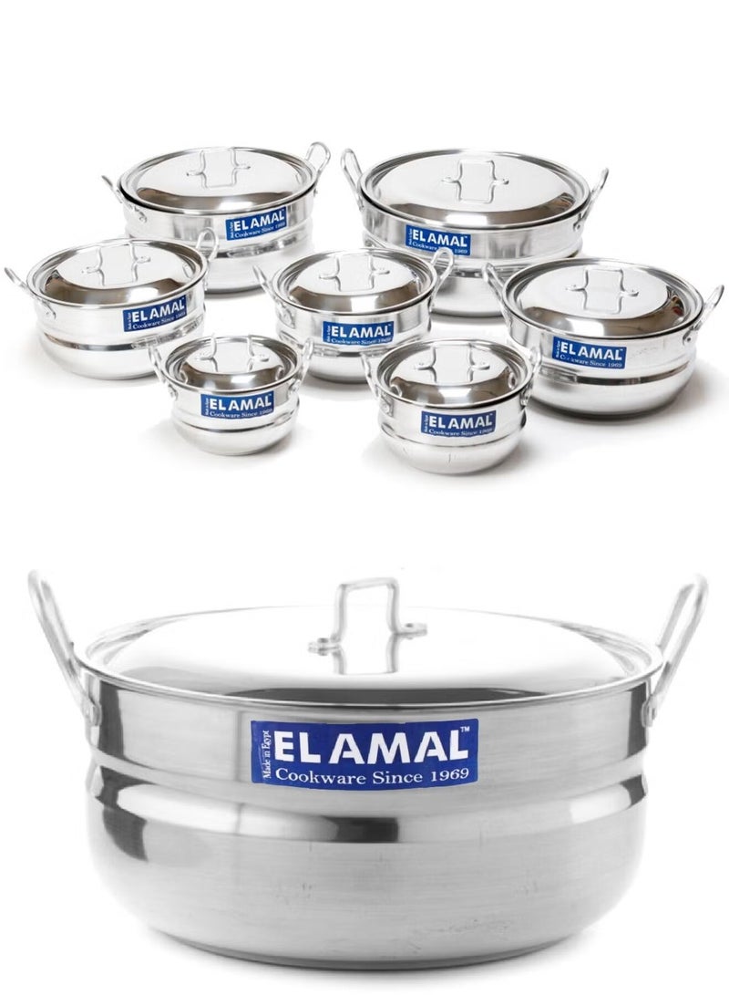 ELAMAL Elamal Aluminum Pots Set Consisting of 7 Pots With Two Handles, Egyptian Industry, Size 16/ 18 / 20 / 22 / 24 / 28 / 30 cm  - Image 1