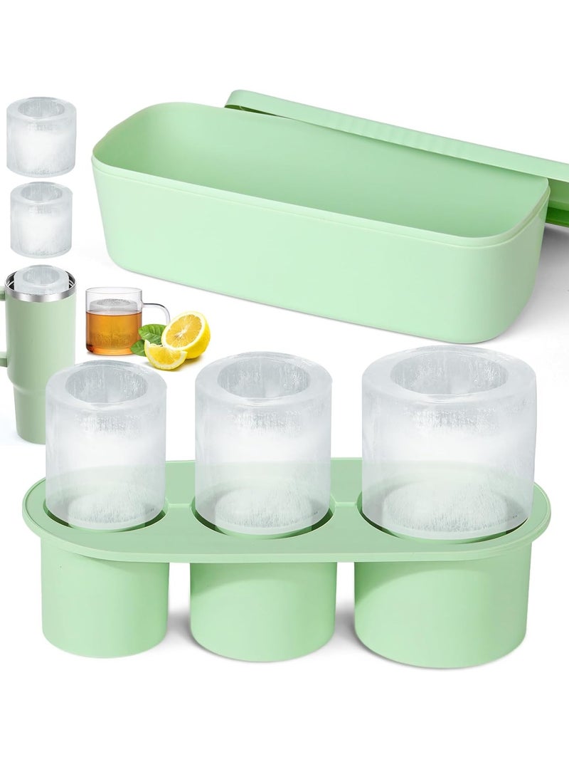 Mmmon Ice Cube Tray for 30Oz-40Oz Tumbler,3 Pcs Silicone Hollow Cylinder Ice Mold with Lid and Bin for Freezer,Ice Drink,Juice(Green,40 Oz) - Image 1