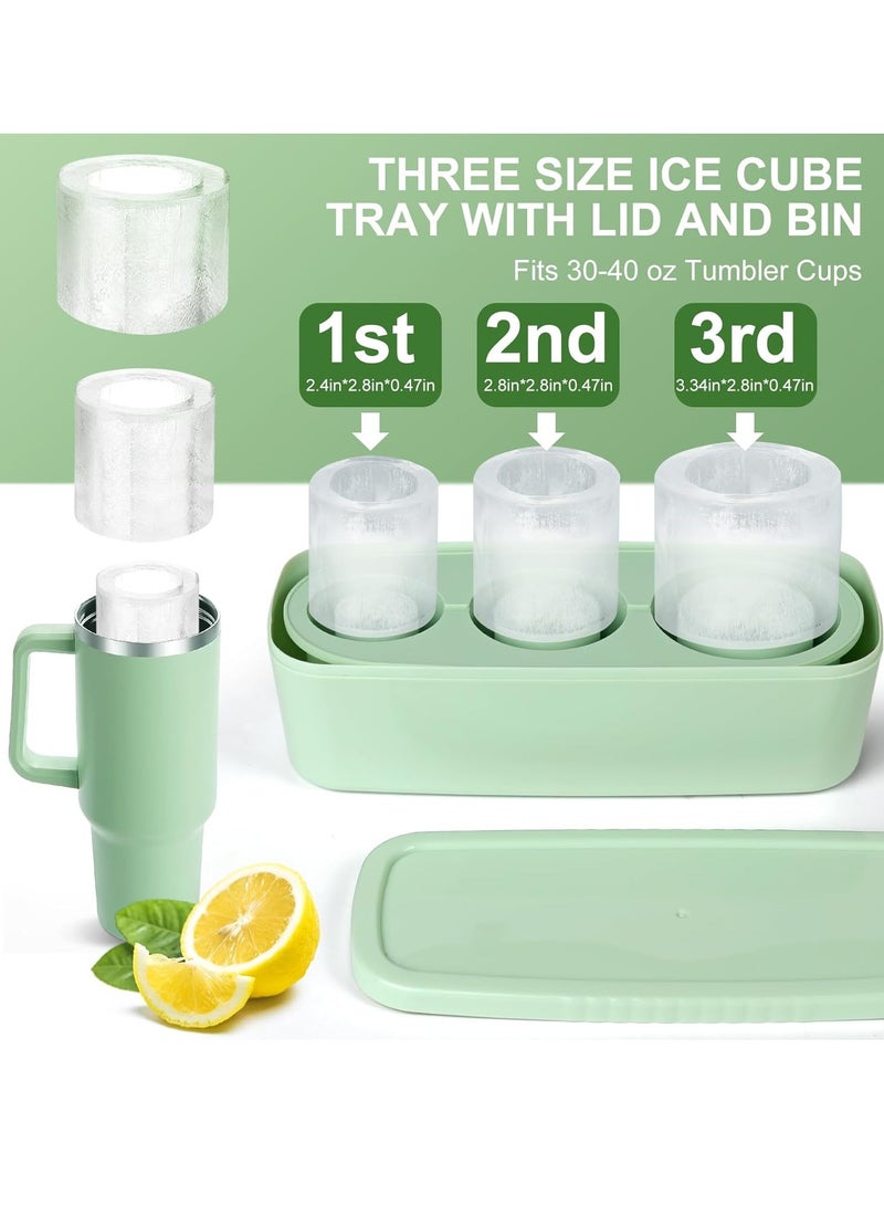 Mmmon Ice Cube Tray for 30Oz-40Oz Tumbler,3 Pcs Silicone Hollow Cylinder Ice Mold with Lid and Bin for Freezer,Ice Drink,Juice(Green,40 Oz) - Image 2