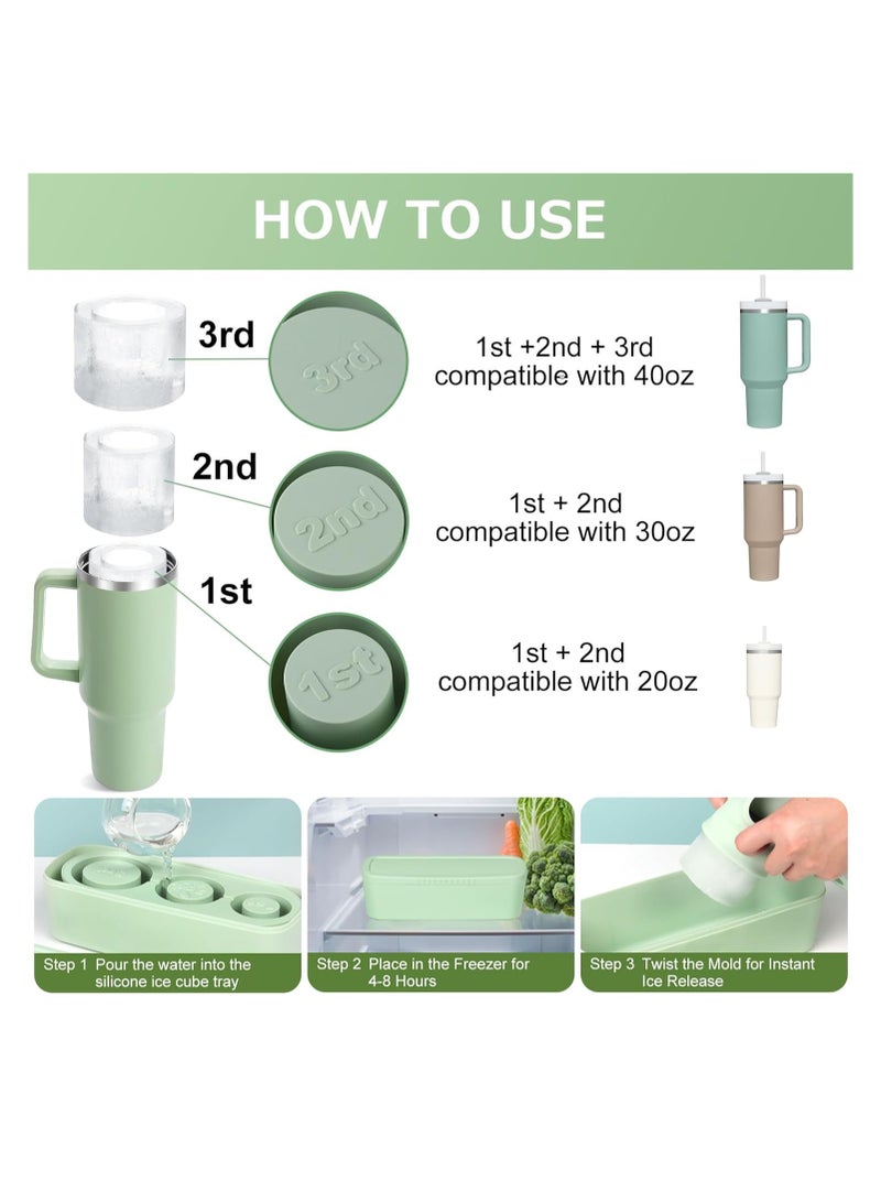 Mmmon Ice Cube Tray for 30Oz-40Oz Tumbler,3 Pcs Silicone Hollow Cylinder Ice Mold with Lid and Bin for Freezer,Ice Drink,Juice(Green,40 Oz) - Image 3
